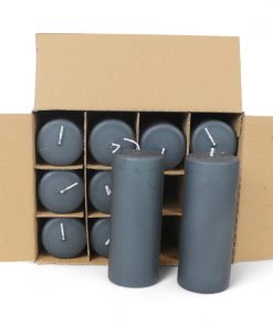 mørke grå bloklys med diameter 5,8 centimeter og en højde på 15 centimeter