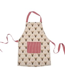 beigefarvet forklæde med elg i bomuld til børn fra 4 til 12 år