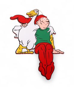 40 centimeter stor træ brammingnisse med gås