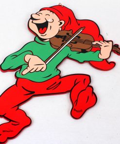 35 centimeter stor træ bramming nisse med violin