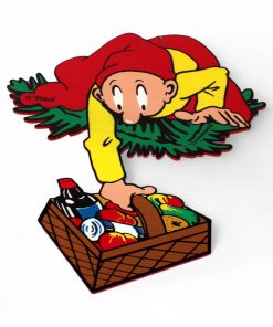 40 centimeter høj  bramming håndværker nisse i træ med gul trøje og madkurv