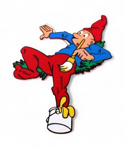 40 centimeter høj  bramming håndværker nisse i træ med blå trøje og malergrej