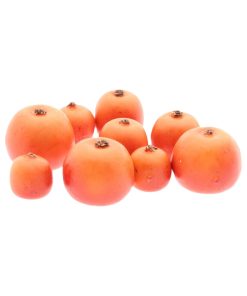 9 styk små orange plastik paradisæbler i tre størrelser