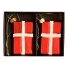 2 styk glas julekuglefigurer på 4 x 6 centimeter i rød og hvid med danske flag