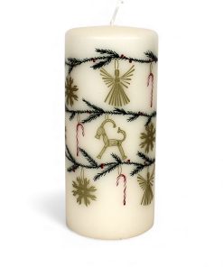 bredt kalenderlys i hvid med guld julepynt