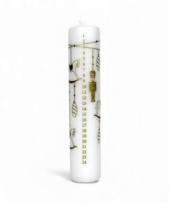 hvidt kalenderlys med guld tal og nøddeknækker 5 x 25 centimeter