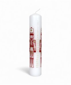 hvidt kalenderlys med stor nøddeknækker 5 x 25 centimeter