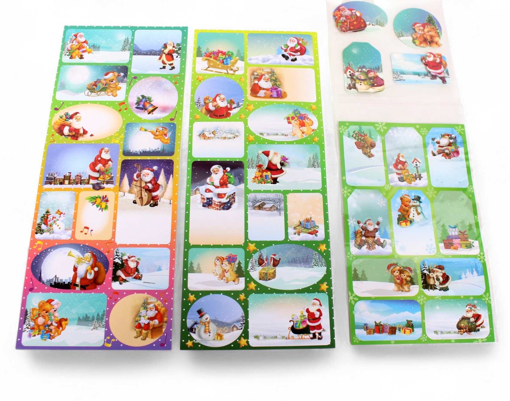 tre poser med selvklæbende gavemærker med i alt 30 til og fra kort