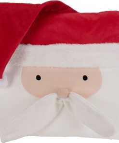 hvid og rød julepude på 40 x 40 centimeter i plys med julemand med hue