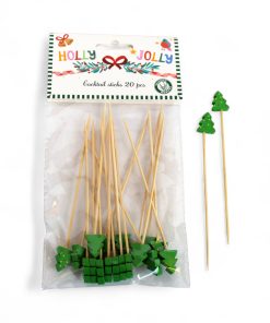 20 styk 13,5 centimeter lange cocktail sticks i træ til jul med juletræer