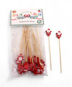 20 styk 13,5 centimeter lange cocktail sticks i træ til jul med julemænd