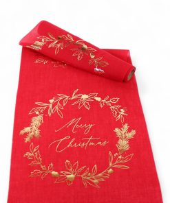 rød bordløber til jul med guld kranse 300 x 28 centimeter