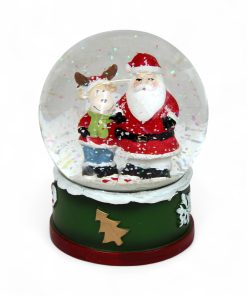 stor snekugler med glimmersne og julemand og rensdyr på 12 x 10 centimeter