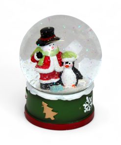 stor snekugler med glimmersne og snemand og pingvin på 12 x 10 centimeter