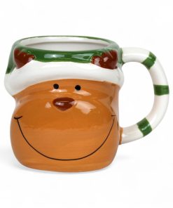 8,5 centimeter højt porcelænskrus til jul med sjov form og rensdyransigt