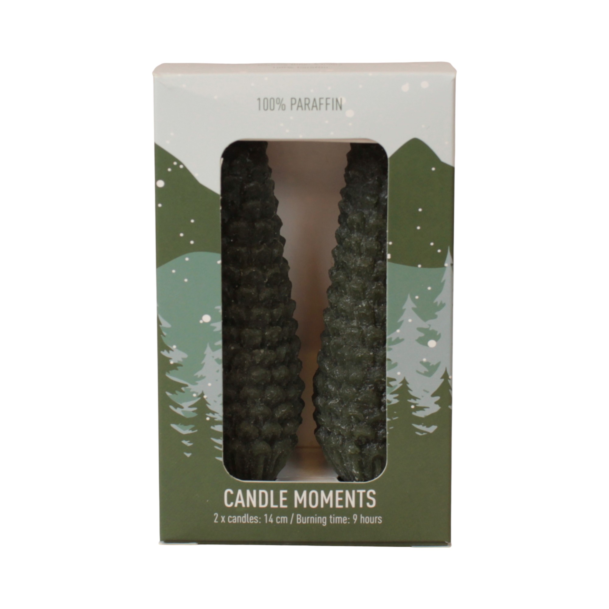 Stearinlys som juletrær, GRØNN, Ø 2,2 cm, høyde 14 cm (2 stk.)