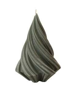 rustikt grønt snoet stearinlys som juletræ der måler 10 x 13 centimeter