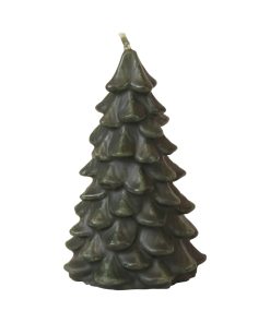 gennemfarvet glat grønt stearinlys som juletræ der måler 6,5 x 10,5 centimeter