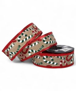 2 meter og 38 millimeter bredt brunt bånd med juleslik til dekorationer og gavebånd