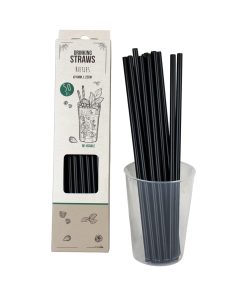 50 styk 22 centimeter lange plastik sugerør i sort med hul på 6 millimeter diameter