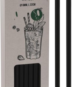 50 styk 22 centimeter lange plastik sugerør i sort med hul på 6 millimeter diameter