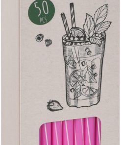 50 styk 22 centimeter lange plastik sugerør i pink med hul på 6 millimeter diameter