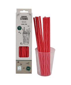 50 styk 22 centimeter lange plastik sugerør i rød med hul på 6 millimeter diameter