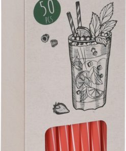 50 styk 22 centimeter lange plastik sugerør i rød med hul på 6 millimeter diameter