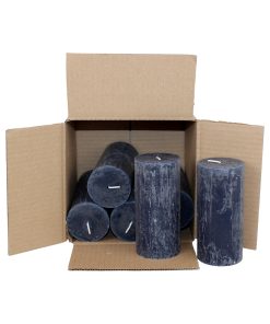 6 stk rustikke gennemfarvede mørkeblå bloklys der måler 6 x 12,8 centimeter