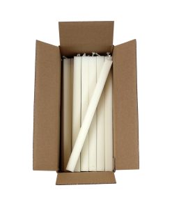 18 styk gennemfarvede hvide firkantede stagelys på 24 centimeter i 100% ren stearin