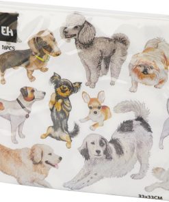 16 styk hvide servietter i frokoststørrelse med forskellige hunde racer