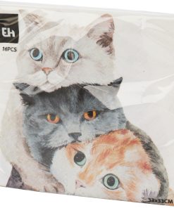 16 styk hvide servietter i frokoststørrelse med tre katte