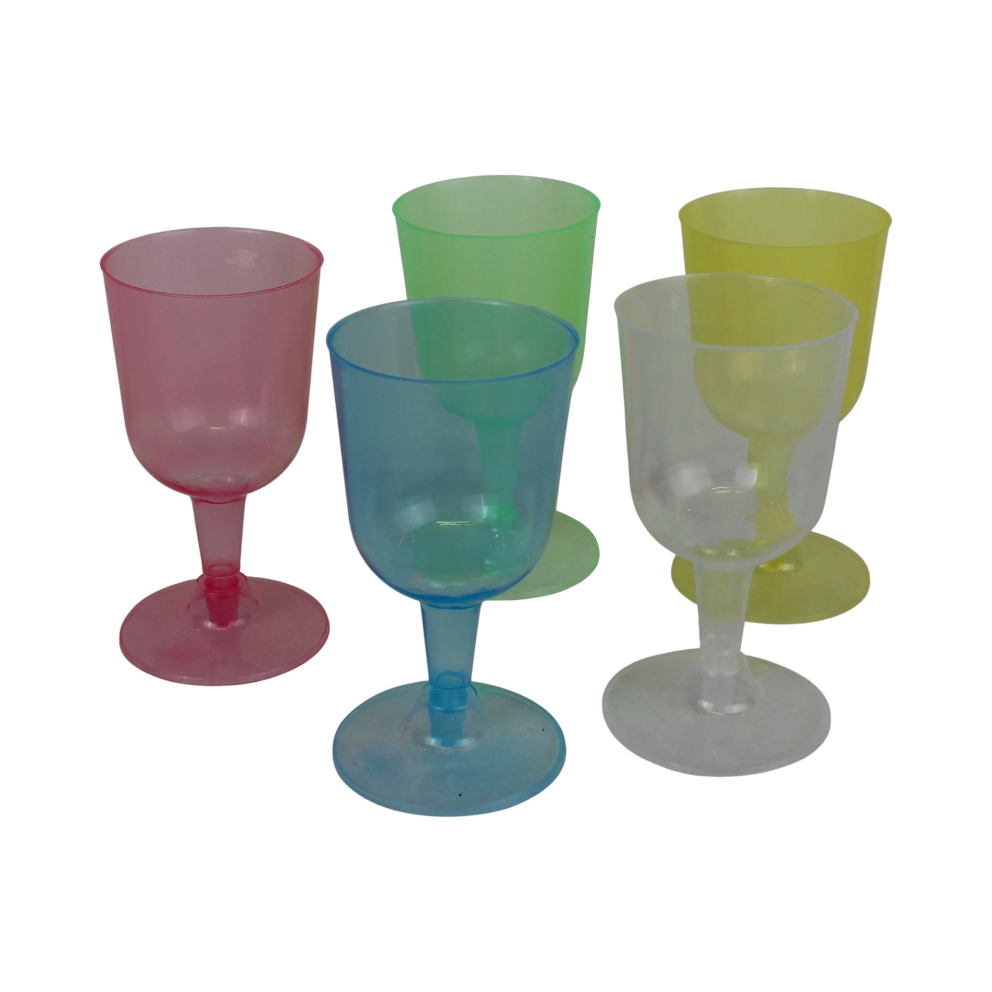 plastik vinglas i gul,grøn,pink og blå