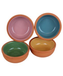 terracottaskåle i blå,hvid,grøn og gul