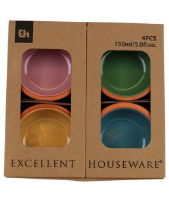 4 styk terracottaskåle i gul, grøn, hvid og blå glasering på 150 milliliter