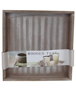 firkantet bakke på 25 x 25 centimeter gråvasket træ med kant