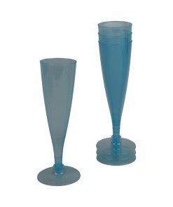 4 styk klare blå champagneglas i plastik på 130 milliliter