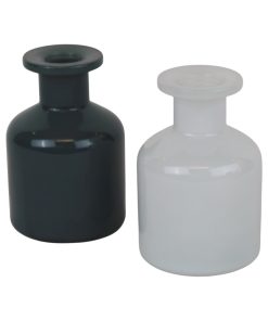 glasvase i hvid og petroleumsgrøn