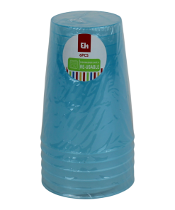 6 styk klare blå vandglas i plastik på 280 milliliter