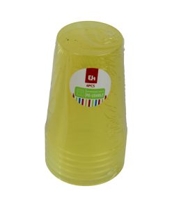 6 styk klare gule vandglas i plastik på 280 milliliter
