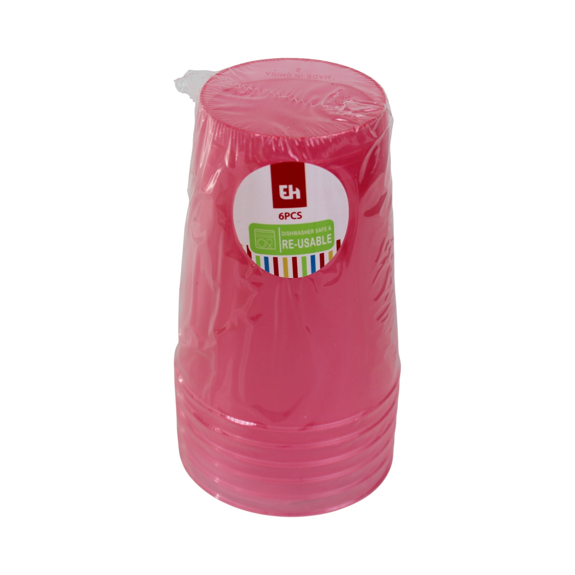 6 styk klare pink vandglas i plastik på 280 milliliter