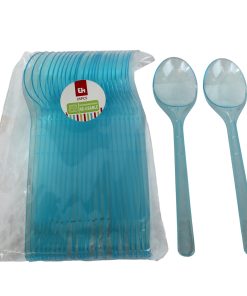 25 styk blå skeer på 17,5 centimeter i klar plastik