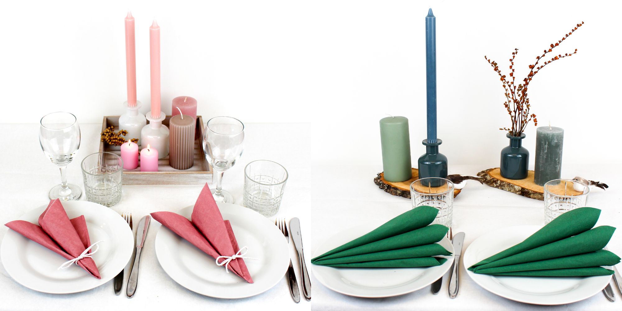 Borddækning til konfirmation, stearinlys til konfirmation, servietter til konfirmation, vaser til konfirmation