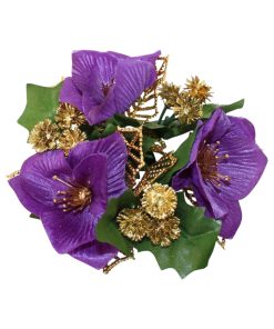 10 centimeter lyskrans med lilla blomster guldpynt