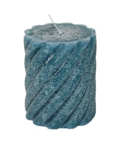 petroleumsblåt spiralsnoet rustikt bloklys med flad top på 7 x 8,5 centimeter