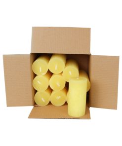 10 styk lys gule gennemfarvede rustikt bloklys med flad top på 5,7 x 12 centimeter