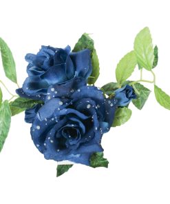 15 centimeter mørkeblå lyskrans til stagelys med roser med vanddråber