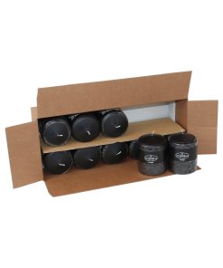 Kasse med 10 stk sort bloklys 7,8x10 cm.