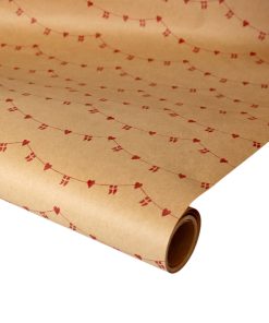 5 meter miljøvenligt brunt gavepapir med guirlande med flag og hjerter