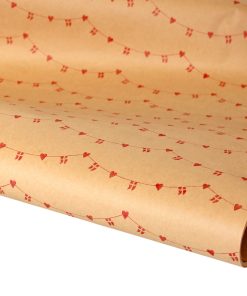 10 meter miljøvenligt brunt gavepapir med guirlande med flag og hjerter